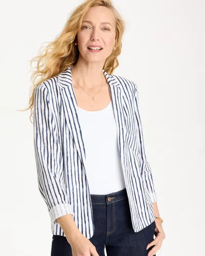 Chico's Striped Knit Blazer In White In Gray