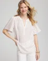 Chico's Striped Linen Popover Shirt In Neutral In Brown