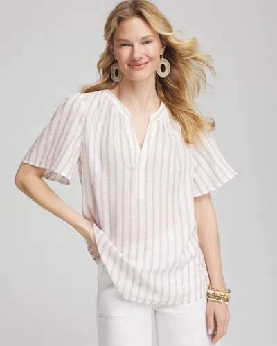 Chico's Striped Linen Popover Shirt In Neutral In Brown