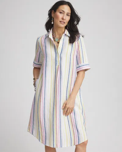 Chico's Striped Linen Shirtdress In White Size 20/22 |  In Optic White