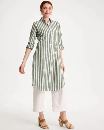 Chico's Striped Linen-cotton Collared Tunic In Kelp Forest In Green