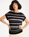 Chico's Striped Mesh Stitch Pullover Sweater In Black In Black