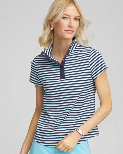 Chico's Striped Mockneck Short-sleeve Top In Blue