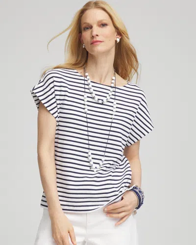Chico's Striped Modern Cap Sleeve Textured Tee In Blue Size 16/18 |  In Passport Blue