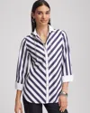 Chico's No Iron™ Striped Shirt In Blue Size Xl |  In Passport Blue