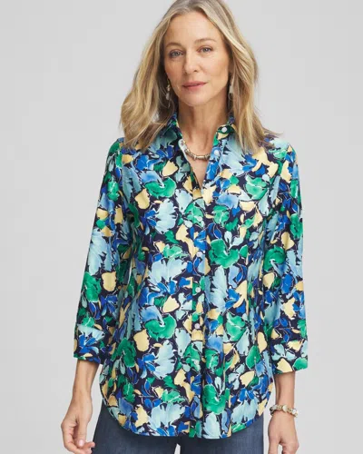 Chico's No Iron™ Multi Floral Shirt In Blue Size Medium |  In Passport Blue