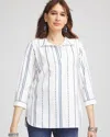 Chico's No Iron™ Striped Buttonback Stretch Tunic Top In Seaport Size Xxl |  In Seaport