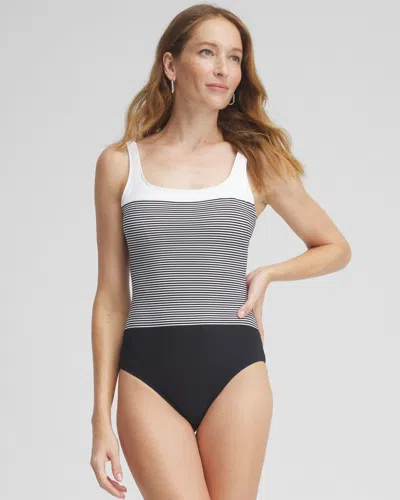 Chico's Striped One Piece Swimsuit In Black & White Size 8 |