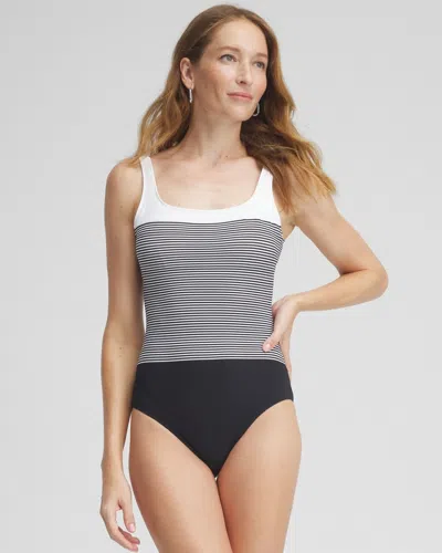 Chico's Striped One Piece Swimsuit In Black/white Size 16 |  In Black & White