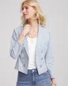 Chico's Striped Open Front Denim Jacket In Blue In Blue