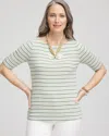 Chico's Striped Pima Bateau-neck Tee In Moroccan Mint Size 20/22 |  In Moroccan Mint