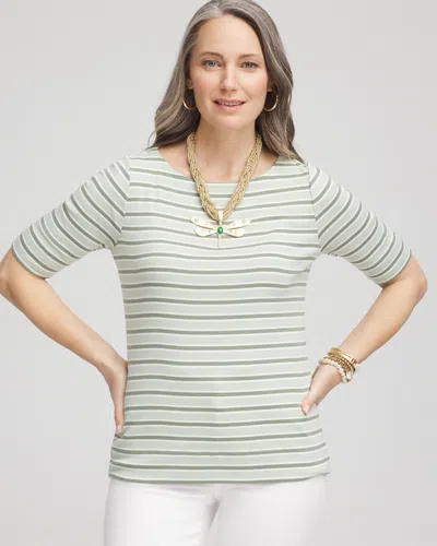 Chico's Striped Pima Bateau-neck Tee In Moroccan Mint Size 20/22 |