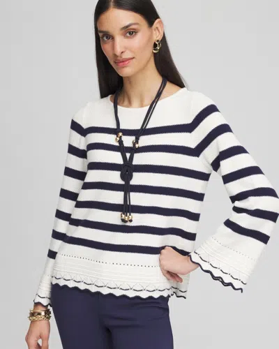 Chico's Striped Eyelet Pointelle Pullover Sweater In White Size 20/22 |  In Ecru
