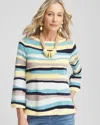 Chico's Multi Striped Pullover Sweater In Aquatic Teal Size 16/18 |  In Aquatic Teal