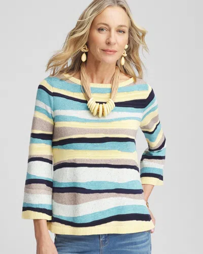 Chico's Multi Striped Pullover Sweater In Aquatic Teal Size 16/18 |