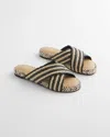 Chico's Striped Raffia Cross-strap Slide Sandal In Black Raffia In Black