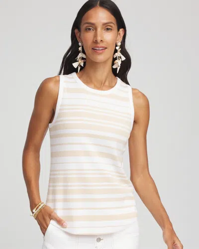 Chico's Striped Ribbed High-neck Tank In Brown