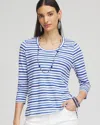 Chico's Striped Scoop Neck Tee In Blue Size 8/10 |  In Blue Pearl