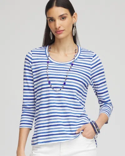 Chico's Striped Scoop Neck Tee In Blue Size 8/10 |  In Blue Pearl