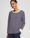 Chico's Striped Scuba Mariner Top In Blue Size 4/6 |  Zenergy In Classic Navy