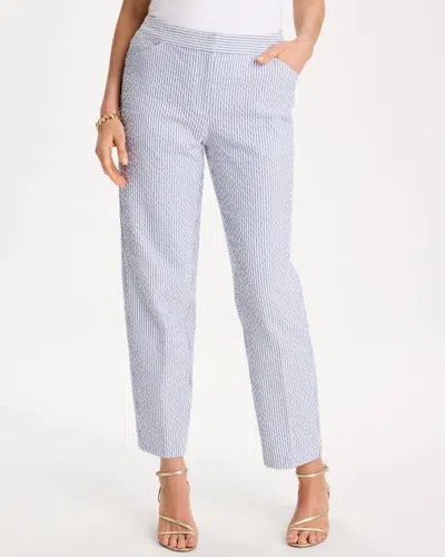 Chico's Striped Seersucker Straight Ankle Pants In Blue