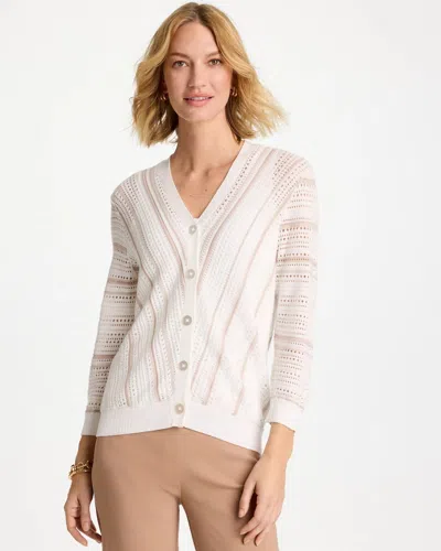 Chico's Striped Stitchy Cardigan Sweater In White