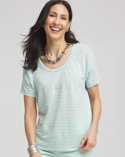 Chico's Striped Sweater-trim Linen Tee In Blue