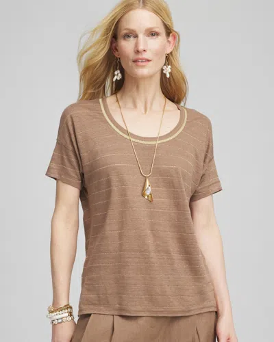 Chico's Striped Sweater Trim Linen Tee In Teakwood Size 20/22 |