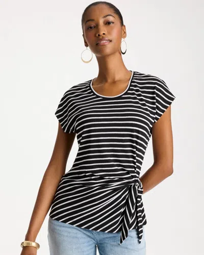 Chico's Striped Tie-front Tee In Black