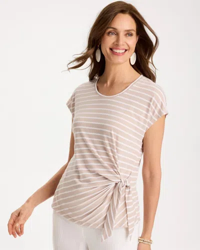 Chico's Striped Tie-front Tee In Taupe In Pink