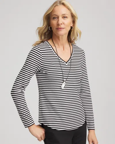 Chico's Striped Touch Of Cool Layering Tee In Black