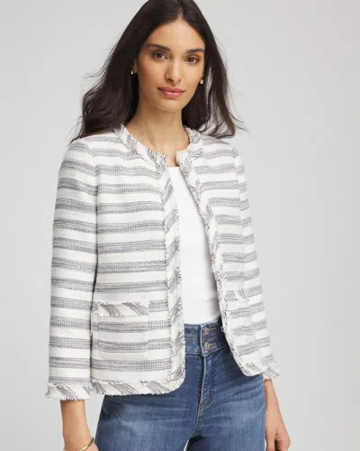 Chico's Striped Tweed Collarless Box Jacket In White In Neutral
