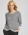 Chico's Striped Twist-front Top In Salt/pepper