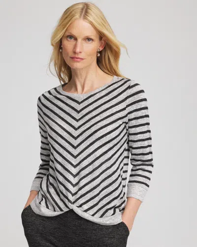 Chico's Striped Twist-front Top In Salt/pepper