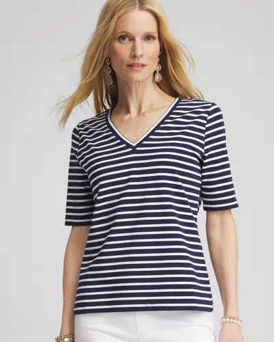 Chico's Striped V-neck Perfect Tee In Blue Size 20/22 |  In Passport Blue