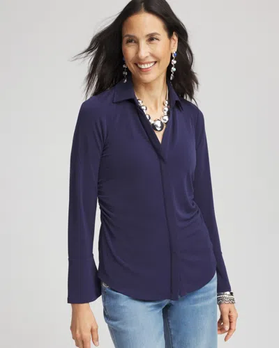 Chico's Collared Ruched Seam Top In Blue Size 20/22 |  In Passport Blue