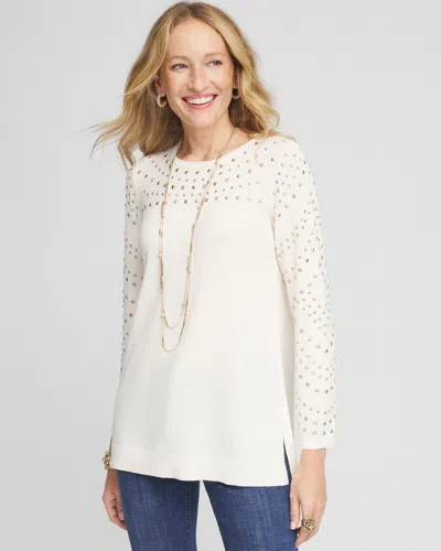 Chico's Studded Crewneck Sweater Tunic In English Cream Size 20/22 |