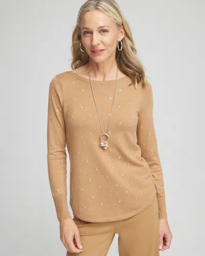 Chico's Studded Long Sleeve Pullover Sweater In Faux Camel Heather Size 20/22 |