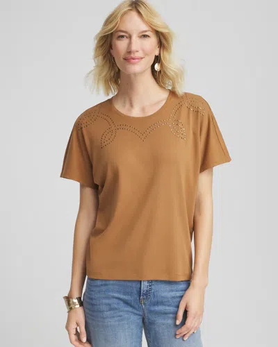 Chico's Studded Tapered Dolman Top In Burnt Sienna In Brown