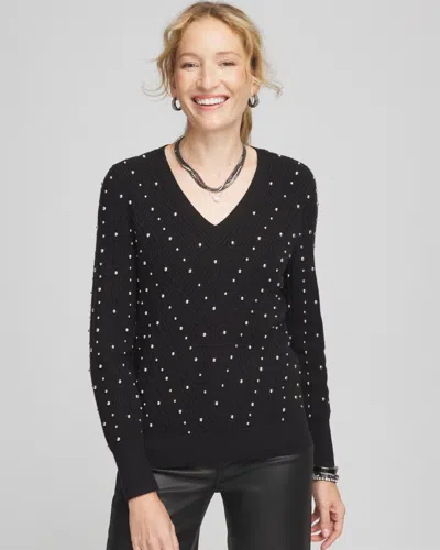 Chico's Studded V-neck Pullover Sweater In Black Size 20/22 |