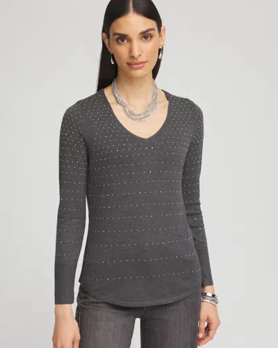 Chico's Studded V-neck Sweater In Gray Size 8/10 |  In Graphite Heather Gray