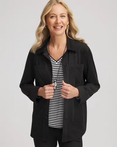 Chico's Suede Collared Long-sleeved Shacket In Black