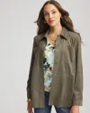 Chico's Suede Collared Long-sleeved Shacket In Nettle Leaf
