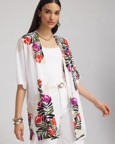 Chico's Summer Romance Blooms Midi Cardigan Sweater In White Size