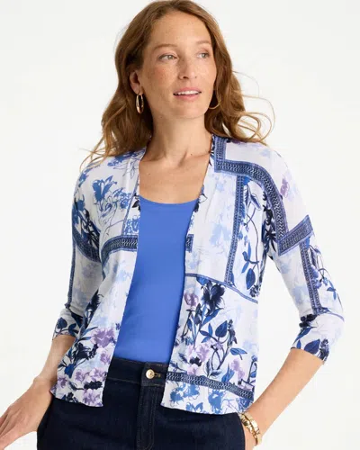 Chico's Summer Romance Botanical Cardigan Sweater In White