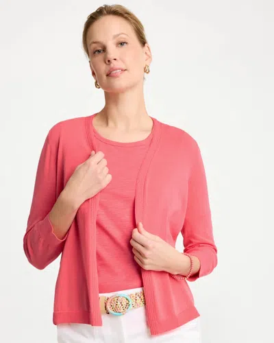 Chico's Summer Romance Cardigan Sweater In Calypso Coral In Pink