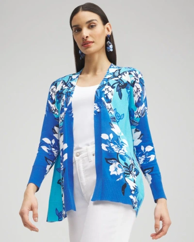 Chico's Summer Romance Floral Cardigan Sweater In Intense Azure Size Xs |