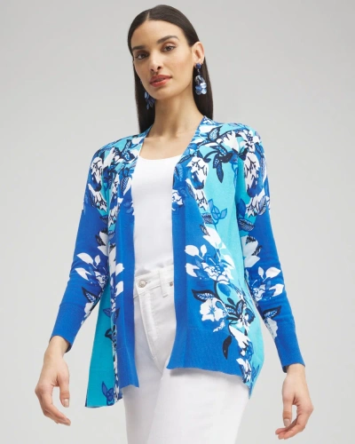 Chico's Summer Romance Floral Cardigan Sweater In Blue Size 12/14 |  In Intense Azure