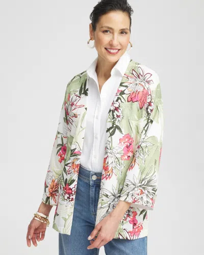 Chico's Summer Romance Floral Cardigan Sweater In White Size 4/6 |