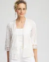 CHICO'S SUMMER ROMANCE FOIL PRINT CARDIGAN SWEATER IN WHITE SIZE 12/14 | CHICO'S